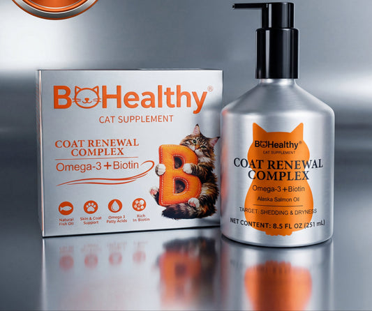BoHealthy Alaskan Salmon Oil for Cats | Omega-3 + Biotin Supplement to Reduce Shedding, Dryness & Hairball Risk (Vet Recommended)