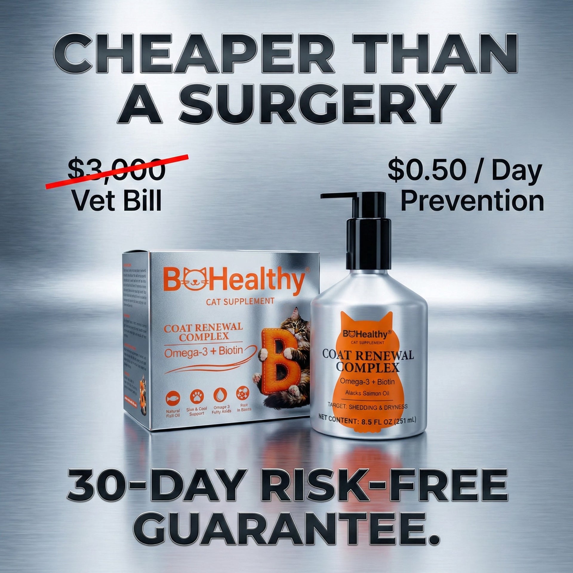 BoHealthy Alaskan Salmon Oil for Cats | Omega-3 + Biotin Supplement to Reduce Shedding, Dryness & Hairball Risk (Vet Recommended)